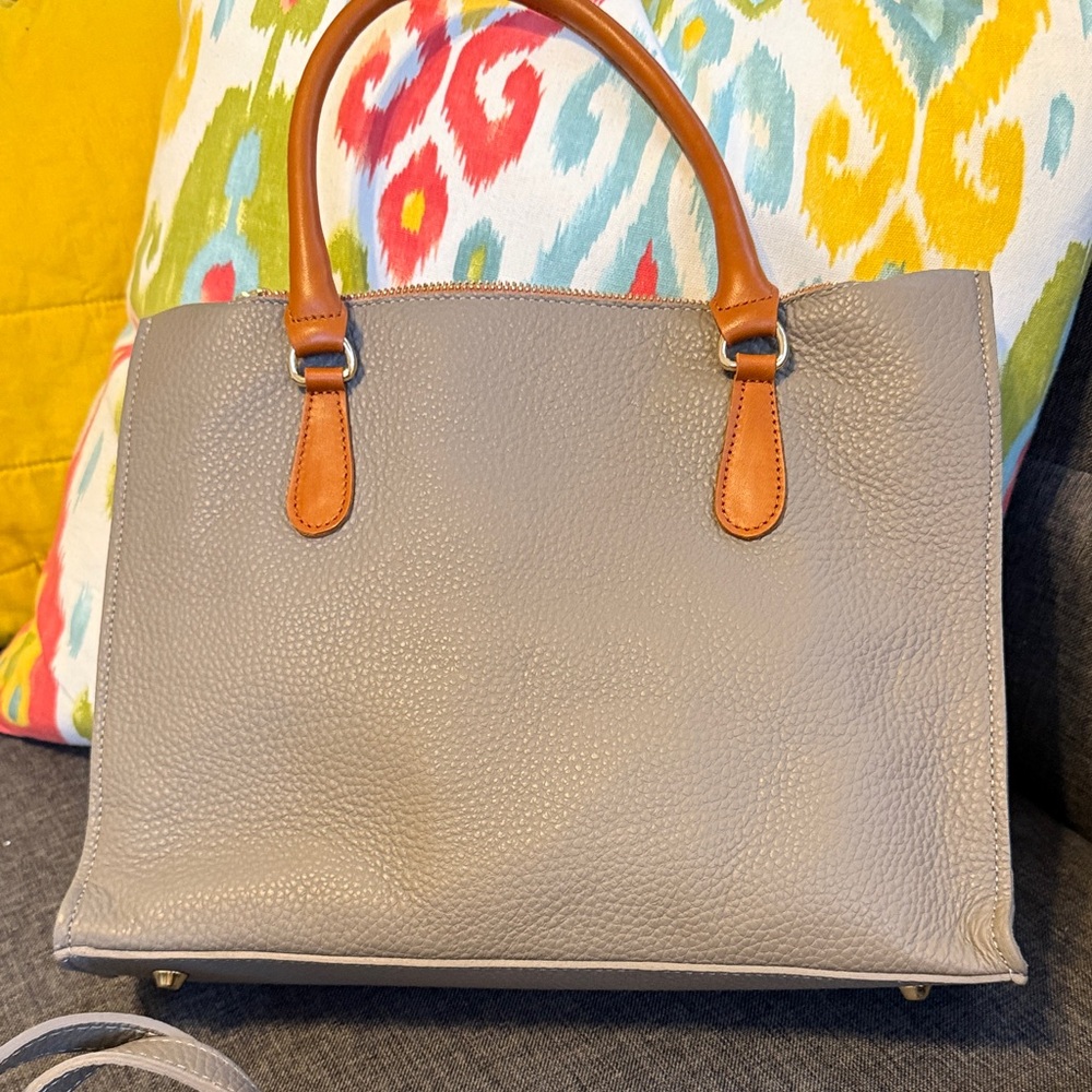 Chic Gray Satchel with Tan Accents Valentina Italian Leather